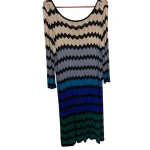 Danny & Nicole Long Sleeve Knit Sweater Dress Chevron Black Green Blue Size 2X
